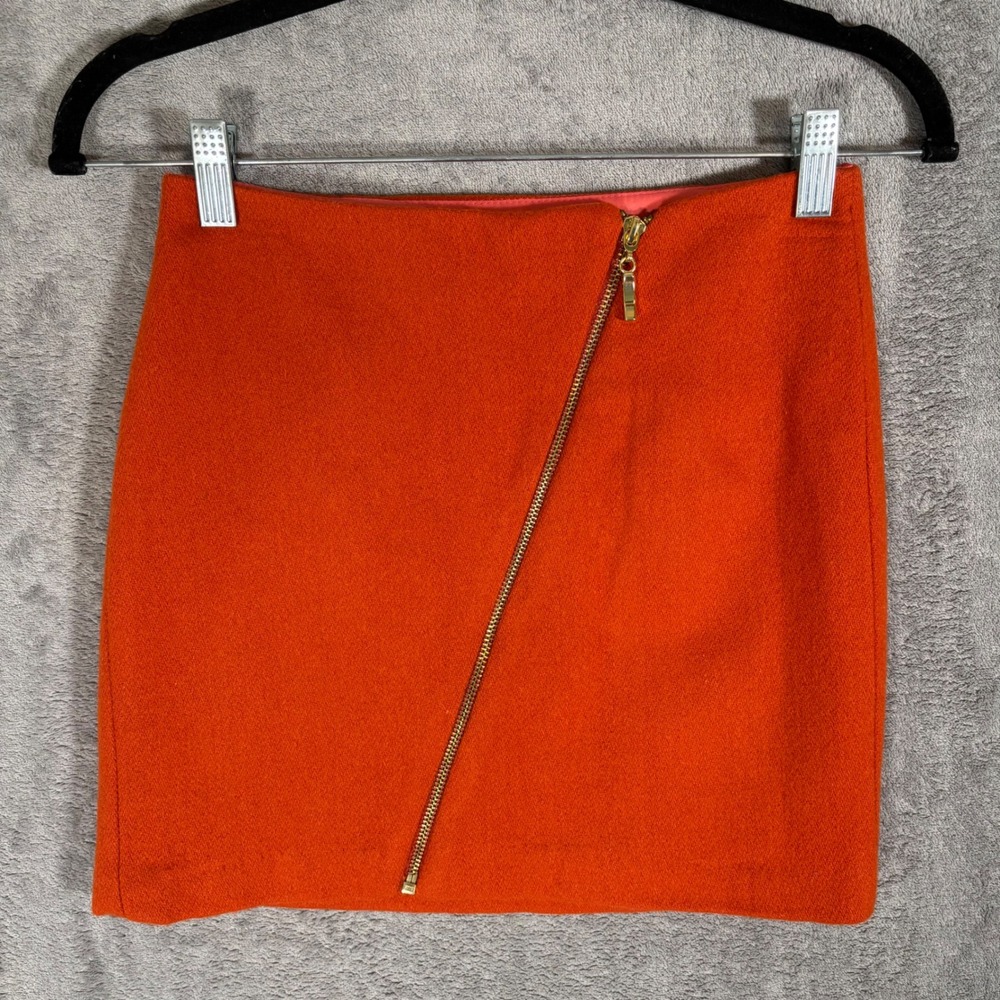 Corey Lynn Calter Anthro Orange‎ Wool Blend Asymmetric Zip Mini Skirt Size 0 USA